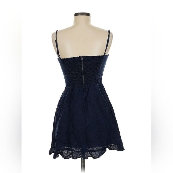 Reformation Kiernan Mini Ruffle Linen Navy Dress 8 - Picture 2 of 10